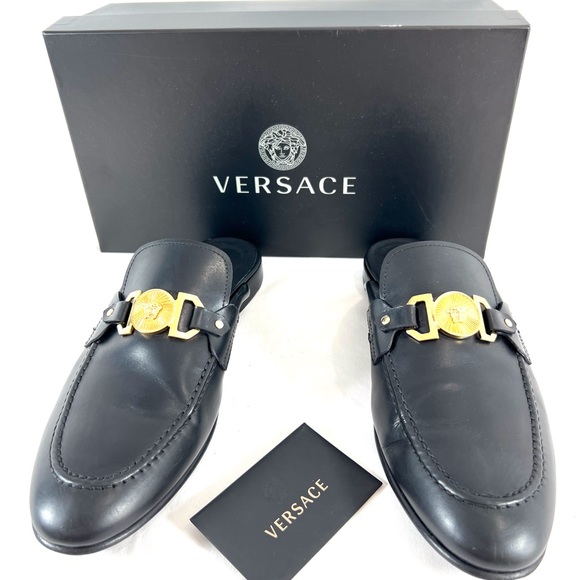 VERSACE Black Leather Medusa Men Half Loafers Made in Italy Marked